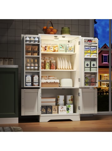 ABRIHOME 4-türiger Küchenschrank mit LED und 3D-Wellendesign in Weiß, 120x60x40 cm