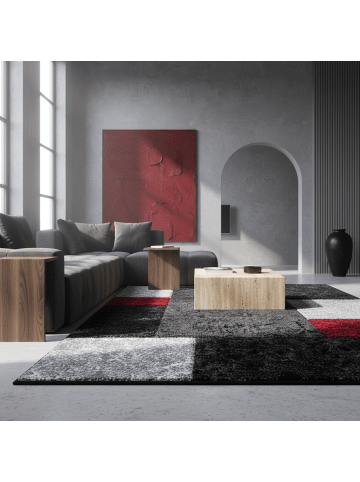 KADIMA DESIGN Teppich Kurzflor Waschbar Karo MONZA Strapazierfähig OEKO-TEX in Rot