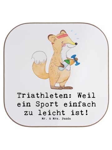 Mr. & Mrs. Panda Holzuntersetzer Triathlon Helden mit Spruch in Weiß