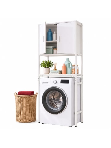 relaxdays Waschmaschinenschrank in Weiß - (B)64 x (H)170 x (T)27 cm
