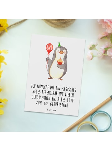 Mr. & Mrs. Panda Ansichtskarte 60. Geburtstag Pinguin Luftballon... in Weiß