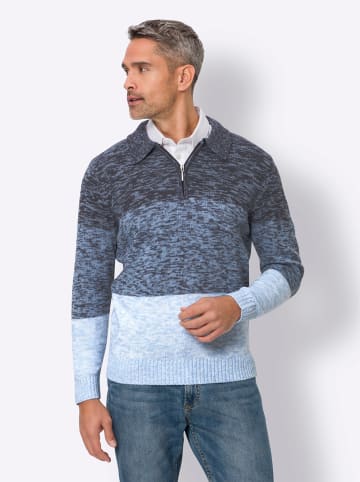 Sieh an! Polopullover in rauchblau-eisblau-gemustert