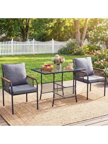COSTWAY 3 tlg. Gartenmöbel Set Polyrattan in Grau
