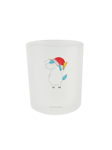 Mr. & Mrs. Panda Windlicht Glas Einhorn Weihnachtsmann mit Spruch in Transparent