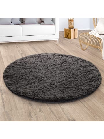 KADIMA DESIGN Hochflor Teppich Shaggy waschbar Unifarben Schlafzimmer in Anthrazit