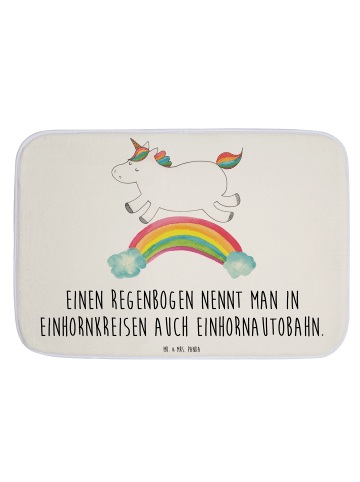 Mr. & Mrs. Panda Badezimmerteppich Einhorn Regenbogen mit Spruch in Weiß
