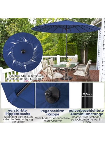 COSTWAY Sonnenschirm mit Kurbel 265cm in Blau