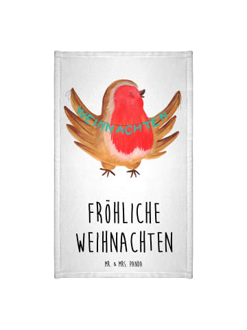Mr. & Mrs. Panda Handtuch Rotkehlchen Weihnachten mit Spruch in Weiß