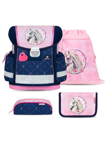 Belmil 4tlg-Set: Schulranzen Set Classy Amazing Horses in Blau H36xL32xT19 cm