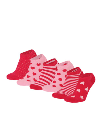 Yuhu Mädchen Sneaker-Socken 6er Pack Herzen Punkte Sterne in Rot