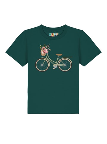 wat? Apparel T-Shirt Fahrrad mit Blumen in Dunkelgrün