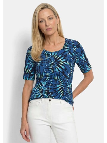 GOLDNER Baumwollshirt mit femininen Blüten in blau / türkis / gemustert