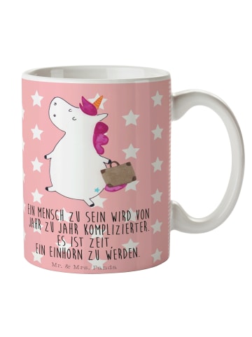 Mr. & Mrs. Panda Tasse mit Spruch Einhorn Koffer mit Spruch in Rot Pastell