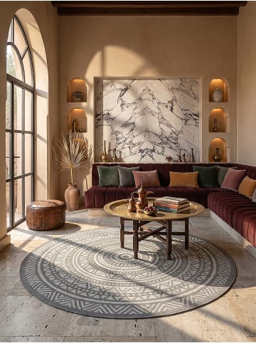 KADIMA DESIGN Teppich rund Orientalisch flachgewebt pflegeleicht Wohnzimmer Flur in Grau