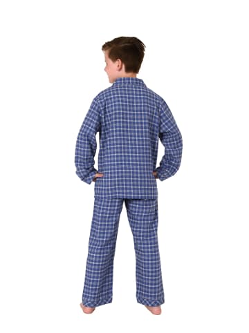 NORMANN Flanell Pyjama langarm Schlafanzug Karo Knopfleiste - 70133 in blau