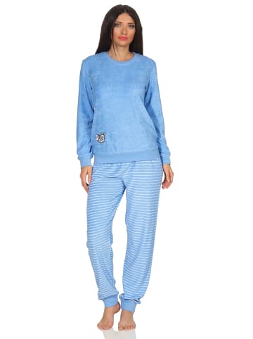 NORMANN Frottee Pyjama Bündchen Schlafanzug in hellblau