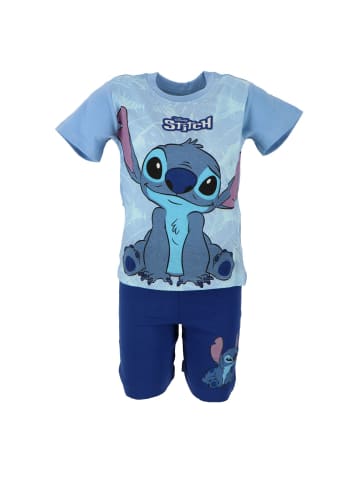 COFI 1453 Lilo & Stitch Shortama Atmungsaktiver Kurzarm-Schlafanzug für in Blau