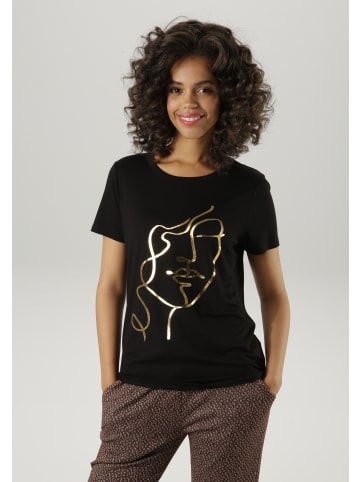 Aniston CASUAL T-Shirt in schwarz-goldfarben