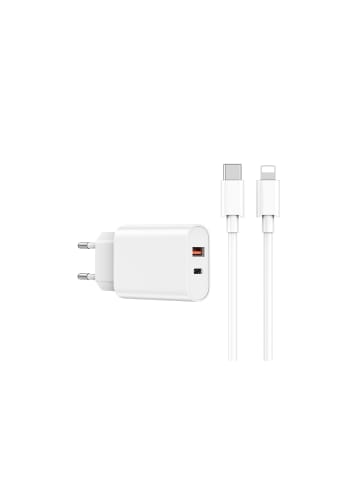 WIWU WIWU Wandladegerät Wi-U002 PD + QC 20W 1x USB 1x USB-C + Kabel in Weiß