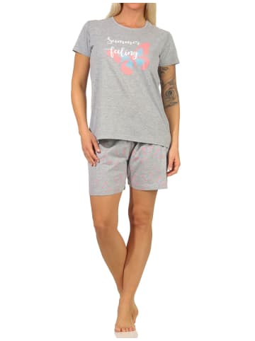 NORMANN Kurzarm Shorty Schlafanzug Pyjama Schmetterlings - 66916 in grau