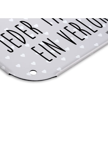 Mr. & Mrs. Panda Retro Blechschild Pinguine Kuscheln mit Spruch in Grau Pastell