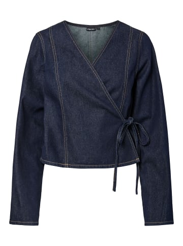Pieces Wickelbluse in Dark Blue Denim 1