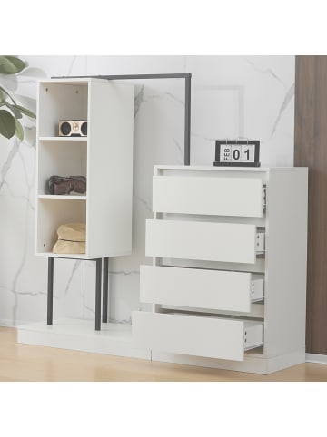 ABRIHOME Schubladenschrank Kleiderschrank Sideboard mit Kleiderstange, weiß