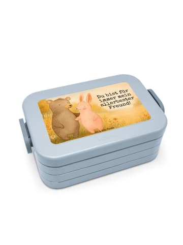 Mr. & Mrs. Panda Lunchbox Bär und Hase Umarmen Design mit Spruch in Blau Pastell