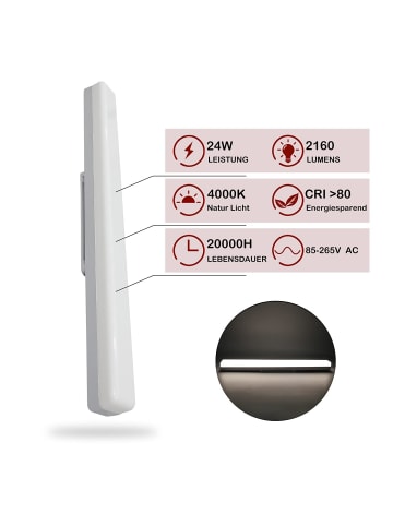 ZMH LED Deckenleuchte in Weiß 24W Lang Flurlampe 4000K Neutralweiß L 60cm