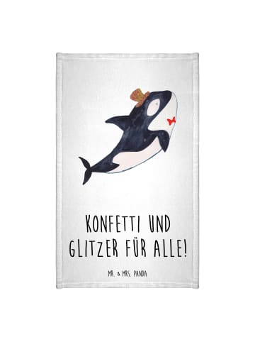 Mr. & Mrs. Panda Gästehandtuch Orca Zylinder mit Spruch in Weiß