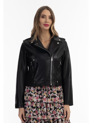 faina Damen Bikerjacke Aus Kunstleder in Schwarz