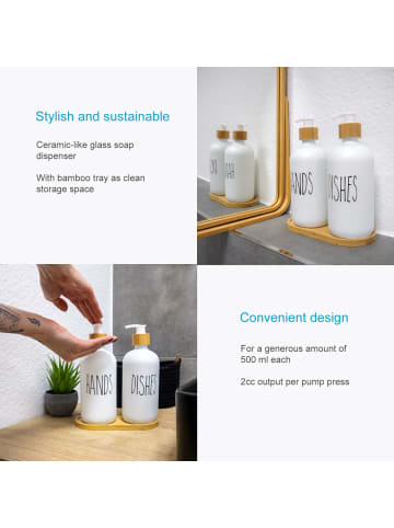 Intirilife 3-teiliges Seifenspender Set aus Glas und Bambus in Weiß