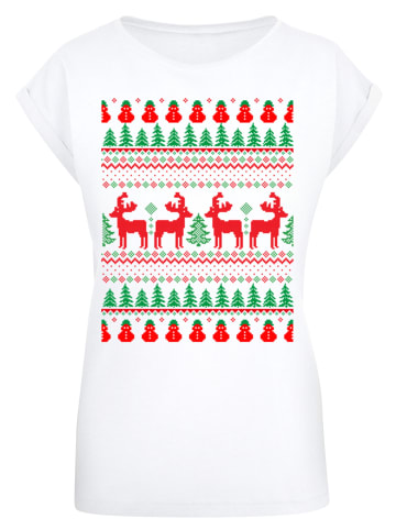 F4NT4STIC T-Shirt Christmas Reindeers Weihnachten Muster in weiß