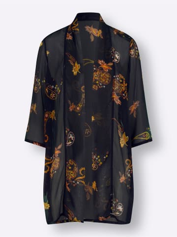 Sieh an! Longbluse in schwarz-ocker-bedruckt
