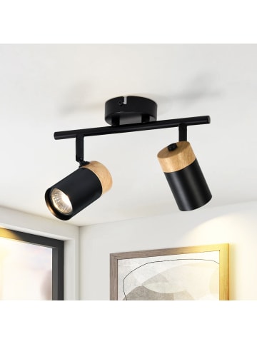 ZMH Deckenleuchte in schwarz 2-flammige GU10 holz vintage drehbar 330°