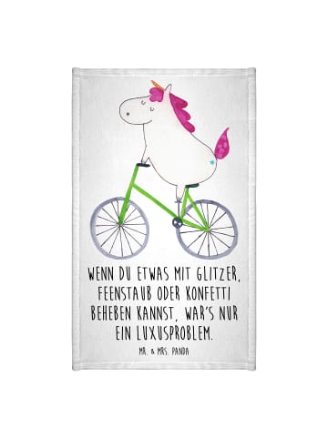 Mr. & Mrs. Panda Kleines Handtuch Einhorn Radfahrer mit Spruch in Weiß