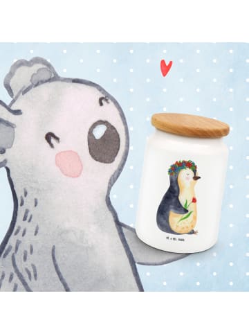 Mr. & Mrs. Panda Leckerlidose Pinguin Blumen ohne Spruch in Weiß