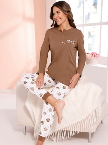 Sieh an! Schlafanzug in braun-ecru-bedruckt
