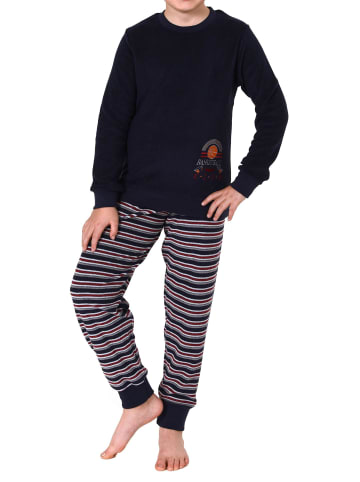 NORMANN Frottee langarm Schlafanzug Pyjama Bündchen und Basketball - 77019 in marine