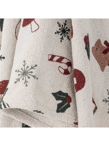 Bloomingville Decke YULE Natur Weihnachtsmotiv Quasten Grün 160x130 cm