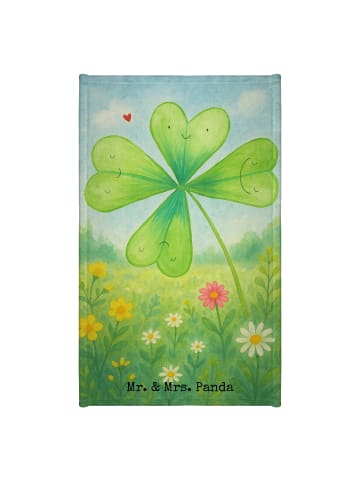 Mr. & Mrs. Panda Gästehandtuch Blume Kleeblatt Design ohne Spruch in Weiß