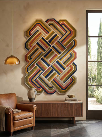 KADIMA DESIGN Teppich Wolle Handgetuftet SOAR Geometrisch Wohnzimmer Modern Wohnlich in Rot