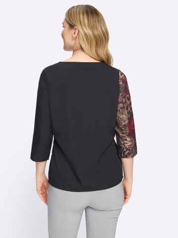 Sieh an! 3/4-Arm-Bluse in schwarz-rot-bedruckt