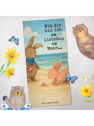 Mr. & Mrs. Panda Reisehandtuch Hasen Muschel Design mit Spruch in Gelb Pastell