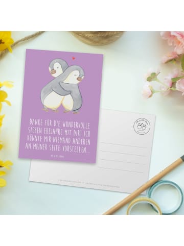 Mr. & Mrs. Panda Postkarte 7. Hochzeitstag Kupferhochzeit mit Sp... in Lavendeltraum