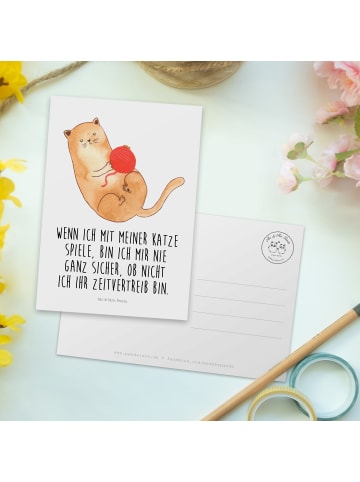 Mr. & Mrs. Panda Postkarte Katze Wolle mit Spruch in Weiß