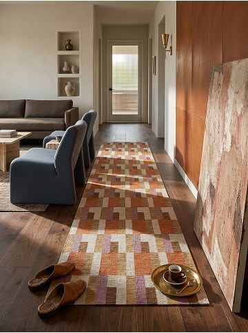 KADIMA DESIGN Teppich Flachgewebe Pflegeleicht COQUET Kachel Muster Wohnzimmer in Orange-Natur