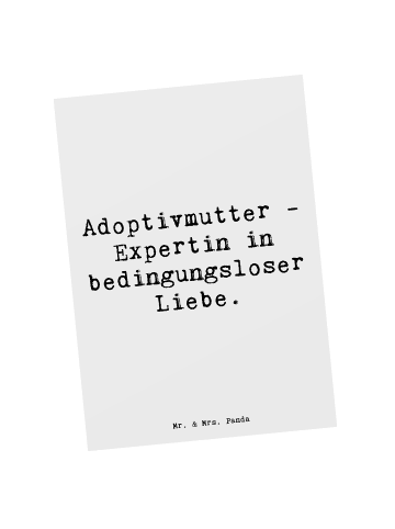 Mr. & Mrs. Panda Postkarte Adoptivmutter Expertin mit Spruch in Weiß