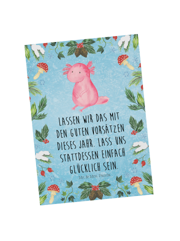 Mr. & Mrs. Panda Postkarte Axolotl Glücklich mit Spruch in Eisblau
