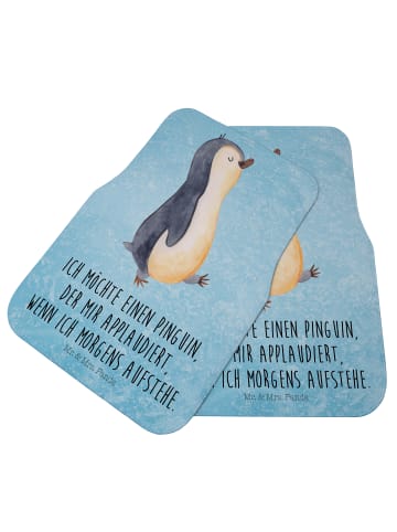 Mr. & Mrs. Panda Fußmatte Auto Pinguin mHerzieren mit Spruch in Eisblau